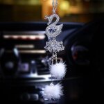 Bebusingoto pendentif de rétroviseur de voiture, ornement suspendu en forme de cygne en cristal Bebusingoto pendentif de rétroviseur de voiture, ornement suspendu en forme de cygne en cristal