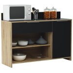 Befara ? meuble de cuisine bicolore ch�ne / noir ? desserte avec �tag�re micro - ondes ? dimensions 123x40x85 ...