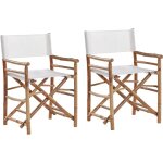 Beliani - 2 chaises fauteuils metteur en scne pliantes en bambou naturel avec accoudoirs et assise blanche ...