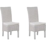 Beliani - lot de 2 chaises de salle  manger en rotin et bois blanc idales pour cuisine ou salon au ...