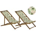 Beliani - lot de 2 chiliennes pliantes acacia clair motif feuilles et fleurs anzio Beliani - lot de 2 chiliennes pliantes acacia clair motif feuilles et fleurs anzio