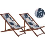Beliani - lot de 2 chiliennes pliantes acacia fonc� motif feuilles palmier anzio