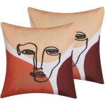 Beliani - 2 coussins d�coratifs orange beige et rouge avec dessin visage moderne et design pour canap� ...