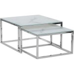 Beliani - lot de 2 tables basses 50x60 cm effet marbre verre et acier blanc argent� brea