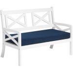 Beliani - banquette de jardin ou balcon en bois d'accacia blanc avec coussin d'assise bleu confortable ... Beliani - banquette de jardin ou balcon en bois d'accacia blanc avec coussin d'assise bleu confortable ...