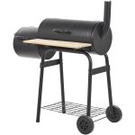 Beliani - barbecue de jardin au charbon de bois avec couvercle fonction fumoir annexe � roulettes noir ...