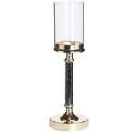 Bougeoir � pied dor� et noir en verre et en m�tal id�al pour bougies piliers et d�coration de table de ...