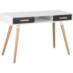 Bureau blanc 120 x 50 cm avec 2 tiroirs gris spacieux et pieds en bois de chne de style scandinave pour ...