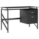 Bureau plateau verre 117 x 57 cm avec structure en métal noir et tirroirs de rangement au design industriel ... Bureau plateau verre 117 x 57 cm avec structure en métal noir et tirroirs de rangement au design industriel ...