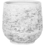 Cache - pot gris clair rond en fibre d'argile et de verre au diamtre 32 cm, pot de fleurs effet pierre ...