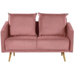 Beliani - canap� 2 places en velours rose avec pi�tement m�tallique dor� confort et style glamour et ...