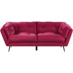 Beliani - canap 3 places rembourr en velours rouge fonc avec pitement noir et coussins capitonns ...