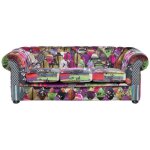 Beliani - canap 3 places en tissu patchwork bordeaux violet assise rembourre chesterfield