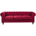 Beliani - canap� 3 places en velours rouge assise rembourr�e large dossier points chesterfield