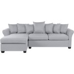 Canap d'angle ct droit fixe en tissu gris clair de qualit avec coussins extra idal pour 3 personnes ...