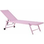 Chaise longue transat de jardin inclinable en aluminium avec assise en textile rose design solide et ...