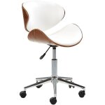 Beliani - chaise � roulettes design assise incurv�e effet cuir blanc et bois sur pied m�tallique r�glable ...