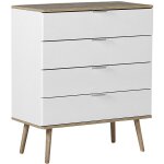 Commode 4 tiroirs spacieux blancs avec pieds obliques en bois clair meuble de rangement pratique pour ...
