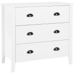 Commode de type chiffonnier blanc composé de 3 tiroirs avec poignées à coques métaliques design moderne ... Commode de type chiffonnier blanc composé de 3 tiroirs avec poignées à coques métaliques design moderne ...