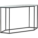 Console glamour plateau effet marbre blanc verre trempé cadre en acier pieds noirs perrin Console glamour plateau effet marbre blanc verre trempé cadre en acier pieds noirs perrin