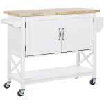 Desserte de cuisine  roulettes blanche avec plateau en bois 2 compartiments  portes pour salle  manger ...