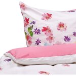 Beliani - ensemble housse de couette et taie d oreiller fille motif floral en coton rose 155 x 200 cm ...