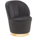 Fauteuil design en velours noir avec assise ronde et pieds dor�s id�al pour salon glamour et chic tendance ...