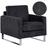 Beliani - fauteuil tapissé en velours côtelé noir avec piétement argent chromé design meuble idéal pour ... Beliani - fauteuil tapissé en velours côtelé noir avec piétement argent chromé design meuble idéal pour ...