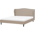 Lit double en tissu beige 180 x 200 cm avec haute tte de lit cloute elgant et minimaliste pour chambre ...