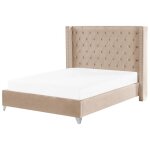 Beliani - lit double en velours beige 160 x 200 cm avec haute tte de lit chesterfield lubbon