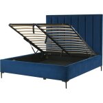 Beliani - lit double en velours bleu 140 x 200 cm avec coffre de rangement et sommier  lattes haute ...