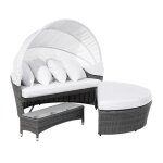 Beliani - lit de jardin en polyrotin gris avec coussins blancs housse amovible sylt lux