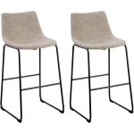 Beliani - lot 2 chaises de bar tabourets en tissu beige avec pieds noirs et dossier rembourr� design ...