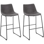Beliani - lot 2 chaises de bar tabourets en tissu gris avec pieds noirs et dossier rembourr design rtro ...