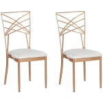Beliani - lot 2 chaises en m�tal rose dor� avec assise en simili - cuir blanc pour salle � manger cuisine ...