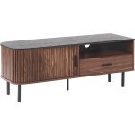 Meuble tv buffet effet bois foncé avec tiroir et rideau coulissant sur le côté style rétro et vintage ... Meuble tv buffet effet bois foncé avec tiroir et rideau coulissant sur le côté style rétro et vintage ...