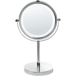 Beliani - miroir � maquillage de forme ronde avec cadre en m�tal argent et �clairage led face grossissante ...