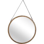 Beliani - miroir mural avec cadre rond et dor� 60 cm et sangle d�coratif en simili cuir marron au style ...