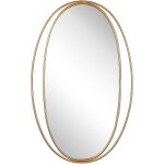 Miroir mural au style glamour de forme ovale avec cadre dcoratif en acier dor pour salon ou chambre ...
