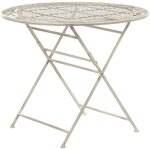 Petite table bistrot ronde 90 cm pliante blanc cassé pour jardin terrasse ou balcon au style traditionnel ... Petite table bistrot ronde 90 cm pliante blanc cassé pour jardin terrasse ou balcon au style traditionnel ...