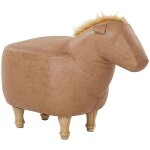 Beliani - pouf tabouret pour enfant en forme de cheval en cuir pu beige et pieds bois