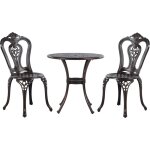 Salon de jardin bistrot table ronde 65 cm et 2 chaises en aluminium effet vieilli marron fonc� pour balcon ...
