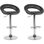 Set 2 chaises de bar tabourets en cuir pu noir et m�tal argent� r�glables en hauteur et pivotantes pour ...