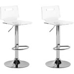 Set 2 tabourets chaises de bar sige en acrylique transparent et pied hauteur rglable en mtal pour ...
