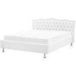 Beliani - sommier et cadre de lit double 140 x 200 cm en cuir pu blanc t�te de lit clout�e metz