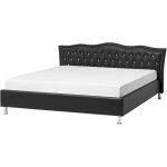 Beliani - sommier et cadre de lit double 160 x 200 cm en cuir pu noir tte de lit cloute metz