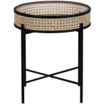 Beliani - table appoint en metal noir et rotin clair plateau amovible diametre 36 cm pour interieur boho ...