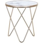 Beliani - table d'appoint ronde avec plateau en verre imitation marbre blanc et structure en m�tal dor� ...