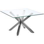 Table basse carre 70 x 70 cm cm avec plateau en verre et pieds argents glamour et tendance pour salon ...