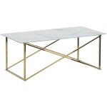 Beliani - table basse emporia 50 x 100 cm effet marbre en verre et acier blanc et doré Beliani - table basse emporia 50 x 100 cm effet marbre en verre et acier blanc et doré